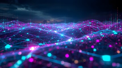 Vivid networks of vibrant color connect, weaving across a digital landscape in an energetic display.