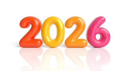 Vibrant, glossy 2026 numbers stand proudly, casting reflections, marking a bright year ahead.
