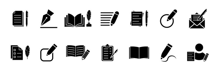 Writing icon set collection. Pen and document icons.  Web icon set.