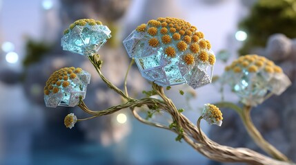 Levitating fractal garden geometric luminescence impossible form algorithmic beauty Business background featuring captivating levitating fractal garden where exquisitely detailed glowing geometric