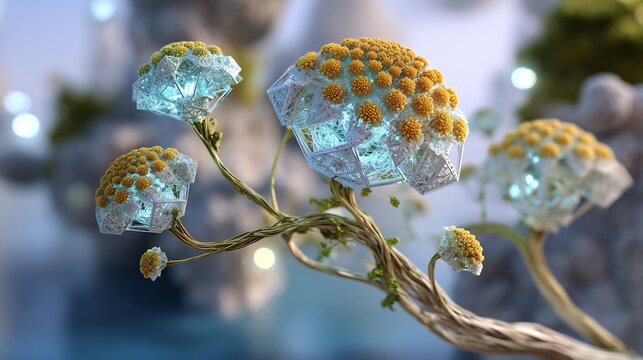 Levitating fractal garden geometric luminescence impossible form algorithmic beauty Business background featuring captivating levitating fractal garden where exquisitely detailed glowing geometric