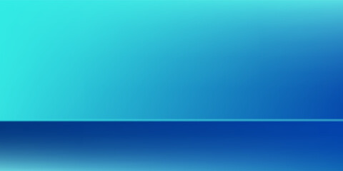 Fototapeta premium Modern blue-green gradient studio room, abstract background pattern, walls and floor reflect neon lights, dark tones abstract modern design