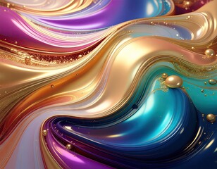Abstract Swirling Metallic Waves With Gold Glitter Sparkles And Jewel Tones In A Luxurious Fluid Motion