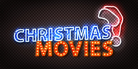 Vector neon marquee text of Christmas Movies isolated on the transparent background.