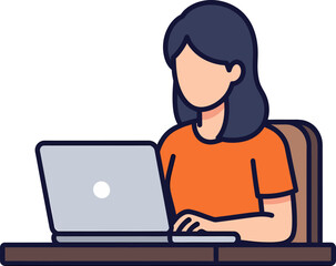Woman working on laptop at desk.