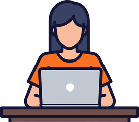 Woman Working on Laptop at Desk Icon. Remote work, business, and technology illustration.