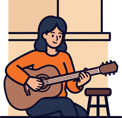 Female musician practicing acoustic guitar.