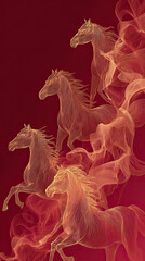 Celebrating the vibrant energy of the Year of the Fire Horse with flowing golden silhouettes on a rich red backdrop