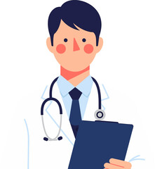 Male Doctor Character Illustration with Stethoscope and Clipboard