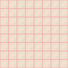 A tile pattern of a geometric design with a grid ornate and starburst motif in beige, pink and mint green.