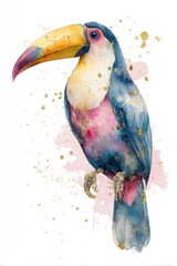 Obraz premium Colorful Watercolor Illustration of a Tropical Toucan Bird