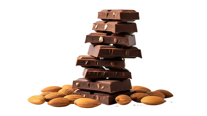 Stacked chocolate almond bark pieces  isolated on transparent background for easy design integration