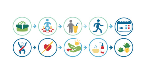 healthy lifestyle, daily routine concept, daily, chores, routine, daily routine, drawings, pictograms, icons, highlighted on a white background, flat vector illustration .vector icon