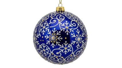 Isolated blue and silver Christmas ball ornament with snowflakes, for holiday decorations
