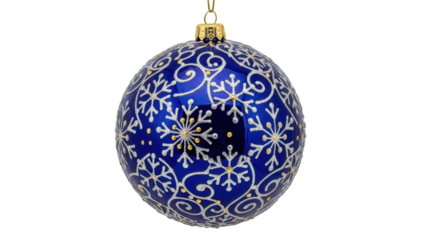 Isolated blue and silver Christmas ball ornament with snowflakes, for holiday decorations