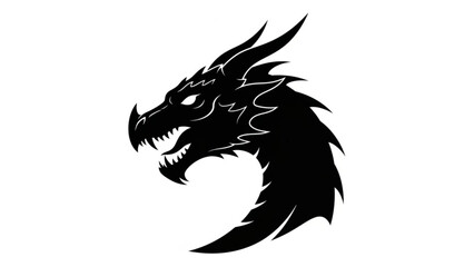 Obraz premium Illustration of a black dragon head with sharp teeth and horns on a white background design style