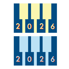 Happy new year 2026.Piano music instruments clipart. Colorful simply vector illustration.Minimal flat design for happy holiday cerebration, festival,decoration, print,card,banner,tready art.