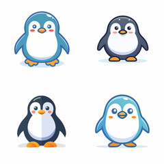 Obraz premium Cartoon penguins in various poses on a white background illustration for design and educational purposes