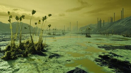 Abstract underwater landscape with organic shapes