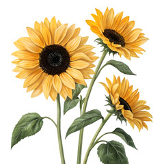 Naklejka premium Vibrant Sunflowers Watercolor Illustration. Yellow Botanical Blooms on White Background. on transparent background