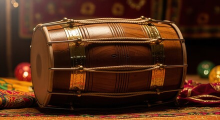 Punjabi Dhol. Cinematic Cultural Close-Up Background.
