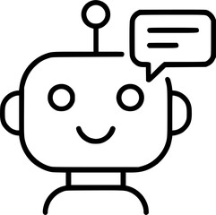 AI Chatbot Robot Icon – Artificial Intelligence Customer Support Bot Line Art