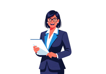 Smiling businesswoman in glasses holding documents