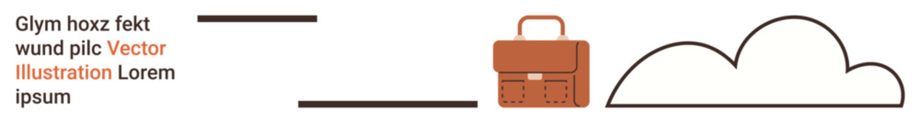 Business, cloud computing, digital storage, work, communication, technology. Brown briefcase icon next to a cloud and text elements. Business and cloud computing concept