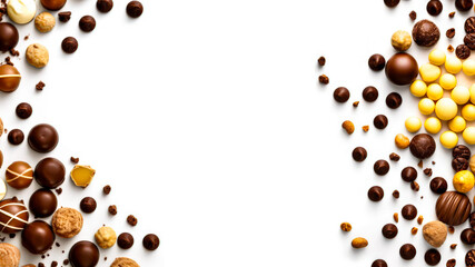 Obraz premium Delicious Assortment of Chocolates and Cookies Elegantly Arranged on a Clean White Background