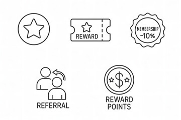 Line Art Icons Set Referrals, Rewards, and Loyalty Program Elements