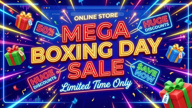 Don't miss the mega Boxing Day sale, save big with limited time discounts only online store shopping event offers and colorful presents - Powered by Adobe