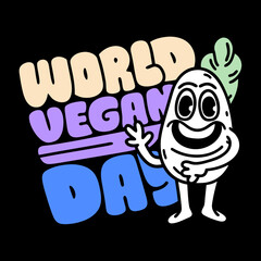 Cheerful character celebrating world vegan day veganism