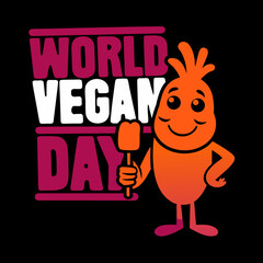 Cheerful orange carrot character holding a popsicle for World Vegan Day