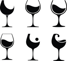 Set of Minimalist black wine glass beverage silhouette vector icon