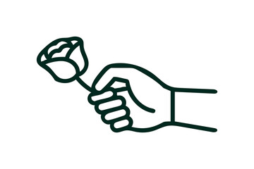 Hand holding flower outline vector icon for romantic concepts designs