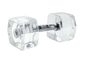 Clear faceted crystal dumbbell with metal handle on black background