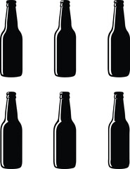 Set of Minimalist black beer glass bottle silhouette vector icon