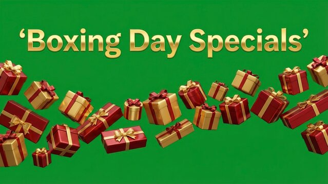 Shop vibrant Boxing Day Specials with charming gift boxes and gold lettering for amazing deals this holiday season now! - Powered by Adobe
