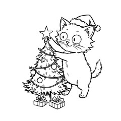 A Cute Little Kitten Decorating the Christmas Tree