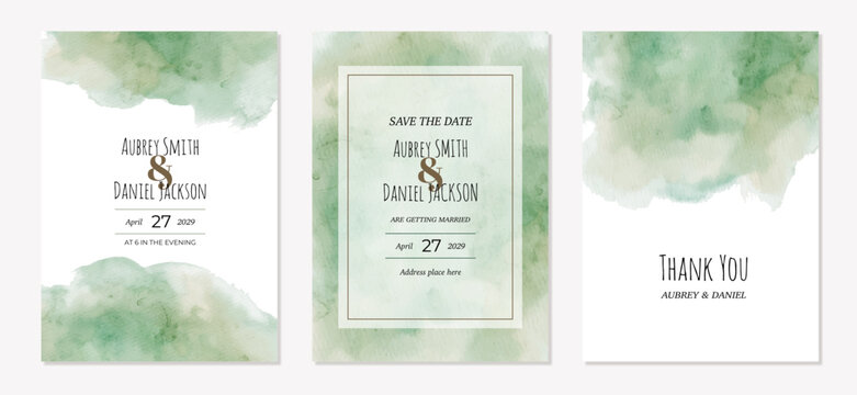 Wedding invitation card abstract green watercolor background