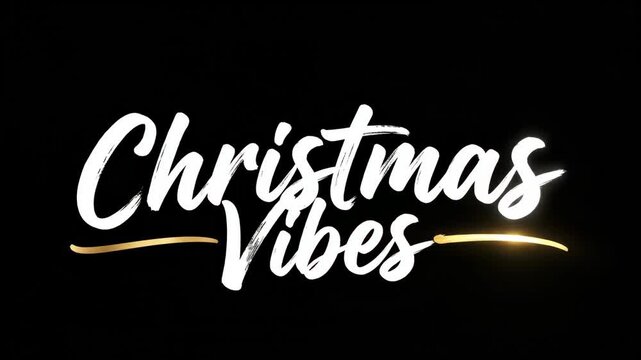 Animated Christmas text sequence with vibes reveal. Stylish script font in white on black background. Festive holiday graphic for seasonal winter celebrations and greeting designs.