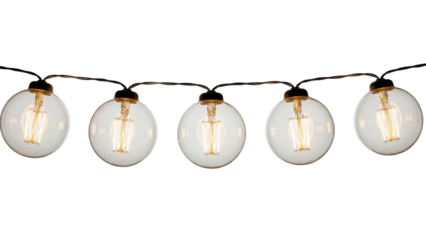 Isolated decorative string of Edison-style light bulbs, ideal for backyard party scenes or rustic settings