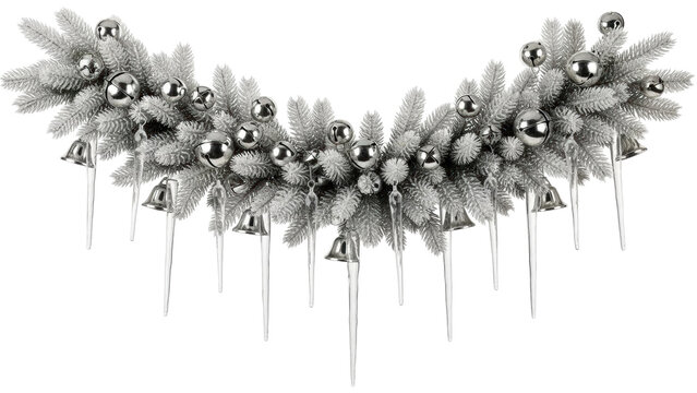 Isolated silver snowy garland with bells and icicles for Christmas decorations festive vibe