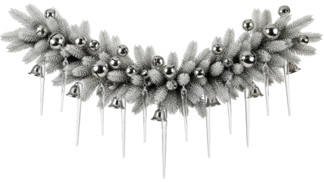 Isolated silver snowy garland with bells and icicles for Christmas decorations festive vibe
