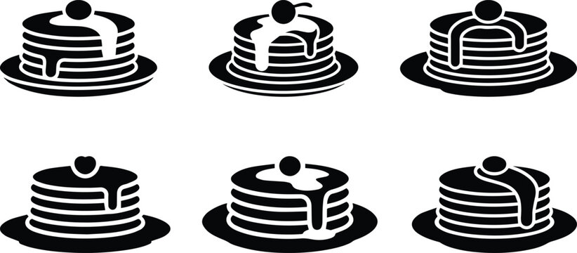 Set of Minimalist black stack of pancakes breakfast silhouette vector icon