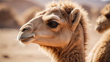 Camel portrait in natural desert setting with soft sunlight Generative AI
