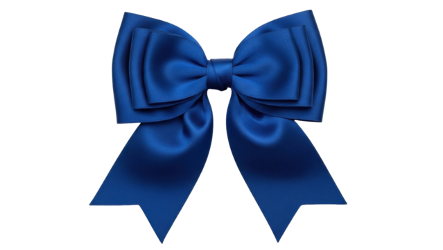 Isolated elegant rich royal blue satin bow knot, ribbon loops, Christmas gift decoration