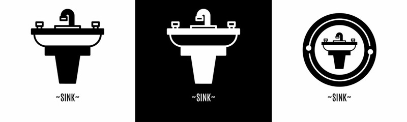 Sink logo set. Collection of black and white logos. Stock vector.