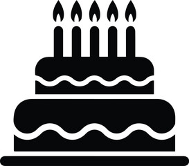 Minimalist black birthday cake with candles silhouette vector icon