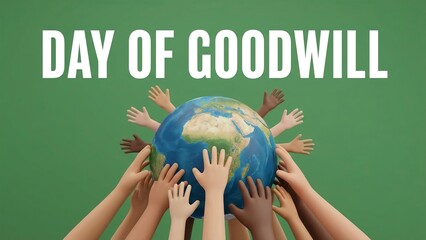 Celebrate Day of Goodwill with united hands embracing the world for peace, harmony, community support, compassion, and global unity initiatives